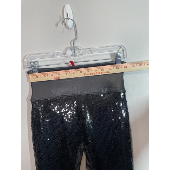 Spanx Faux Leather Leggings with Sequins Size Small Stretchy Pull On Black - Picture 7 of 10